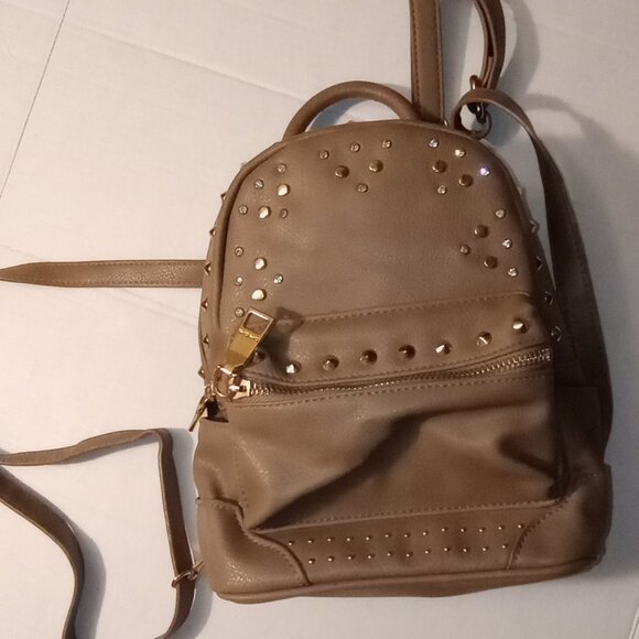 Bebe Mini Taupe Backpack w/ Gold Studs - Picture 1 of 9